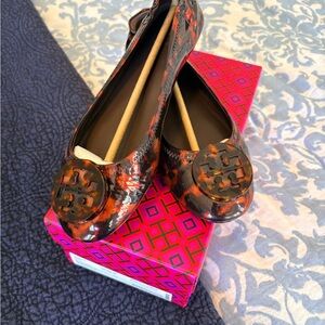 Tory Burch Women's Minnie Patent Leather Tortoise Ballet Flats Size 8